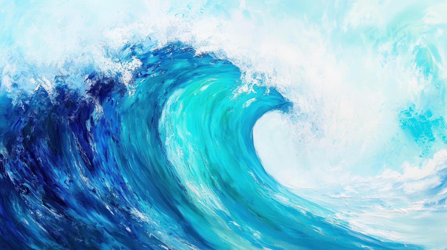 Powerful ocean wave crashing onto the shore creating a misty spray on a sunny day at the beach photo