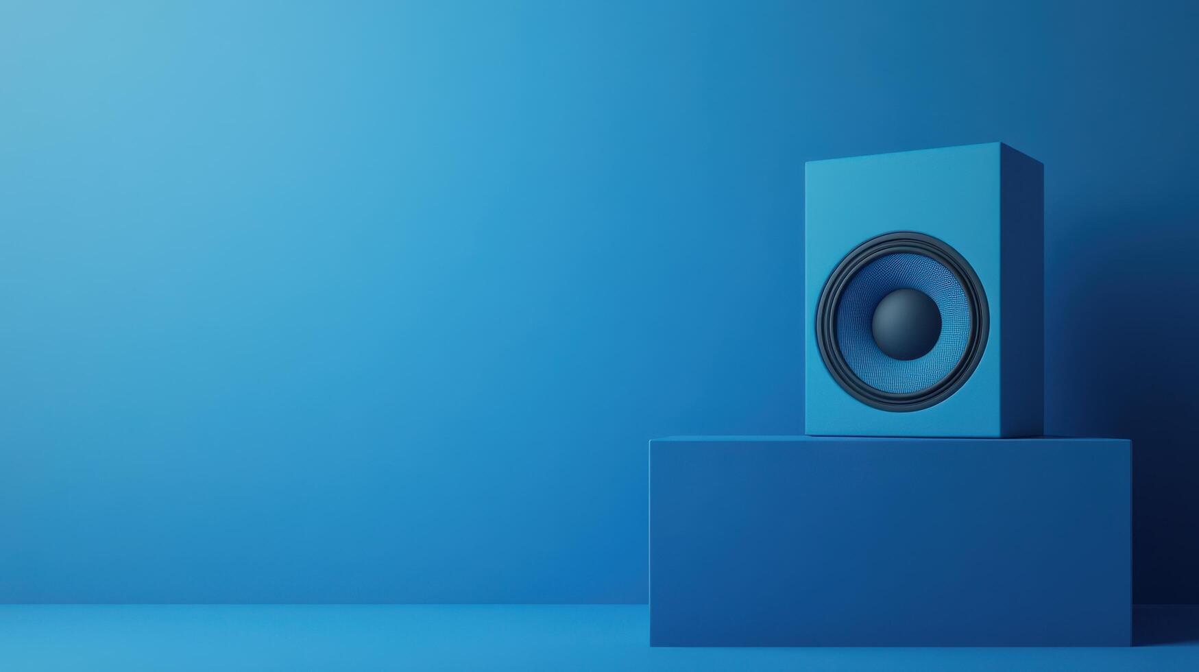 Blue speaker on a pedestal in a minimalist indoor setting highlighting a modern audio design photo