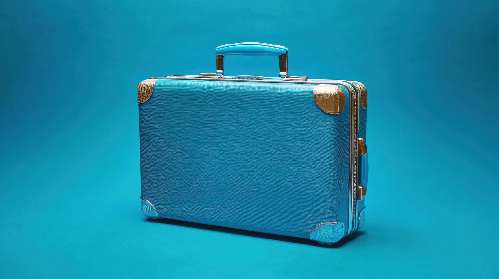 Vintage blue suitcase stands against a vibrant backdrop, showcasing a timeless travel accessory for modern explorers photo