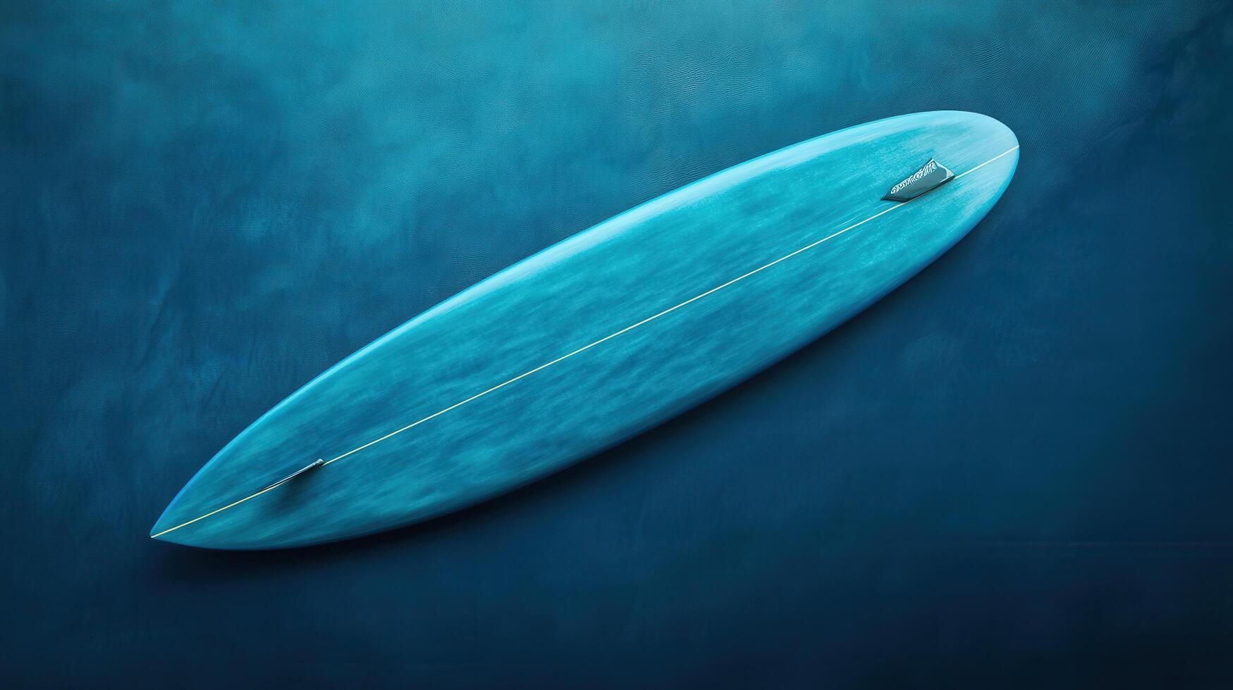 Surfer's board rests calmly on turquoise waters under a serene sky at midday photo