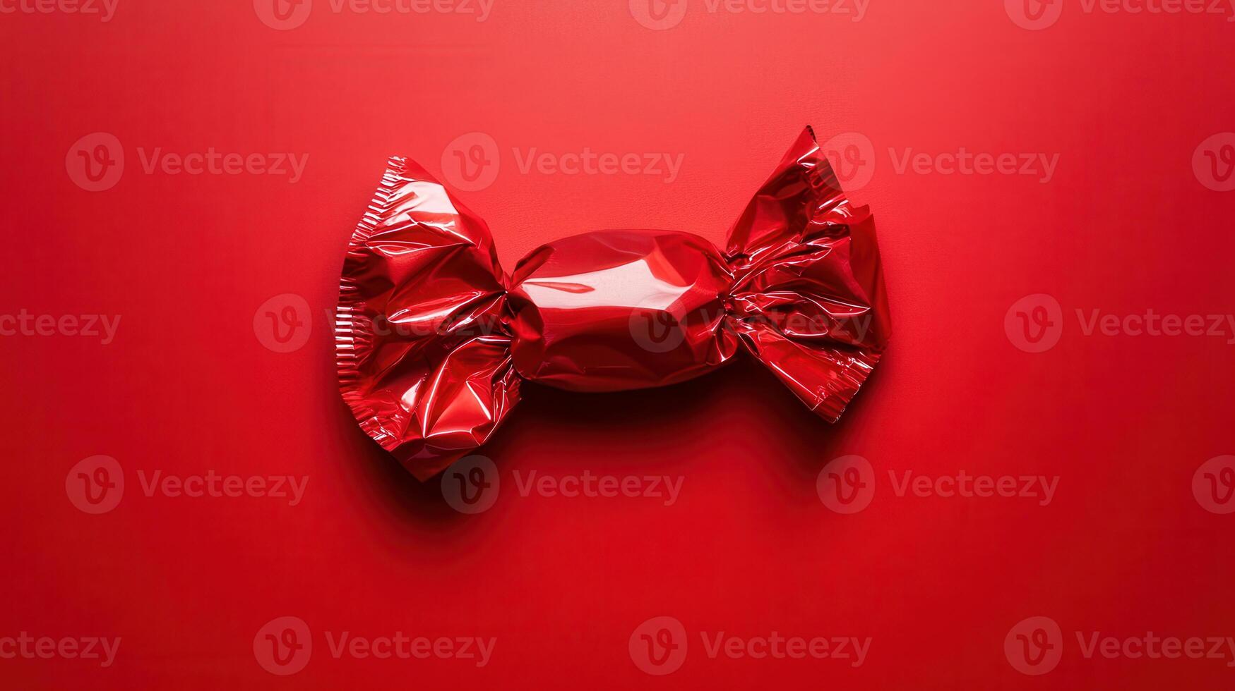 Bright red candy wrapper on a vibrant red surface showcasing simple yet striking design elements photo