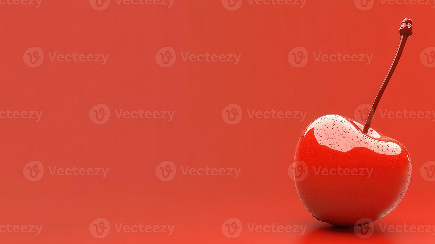 Bright red cherry with glossy appearance on a vibrant red background showcasing natural beauty and simplicity photo