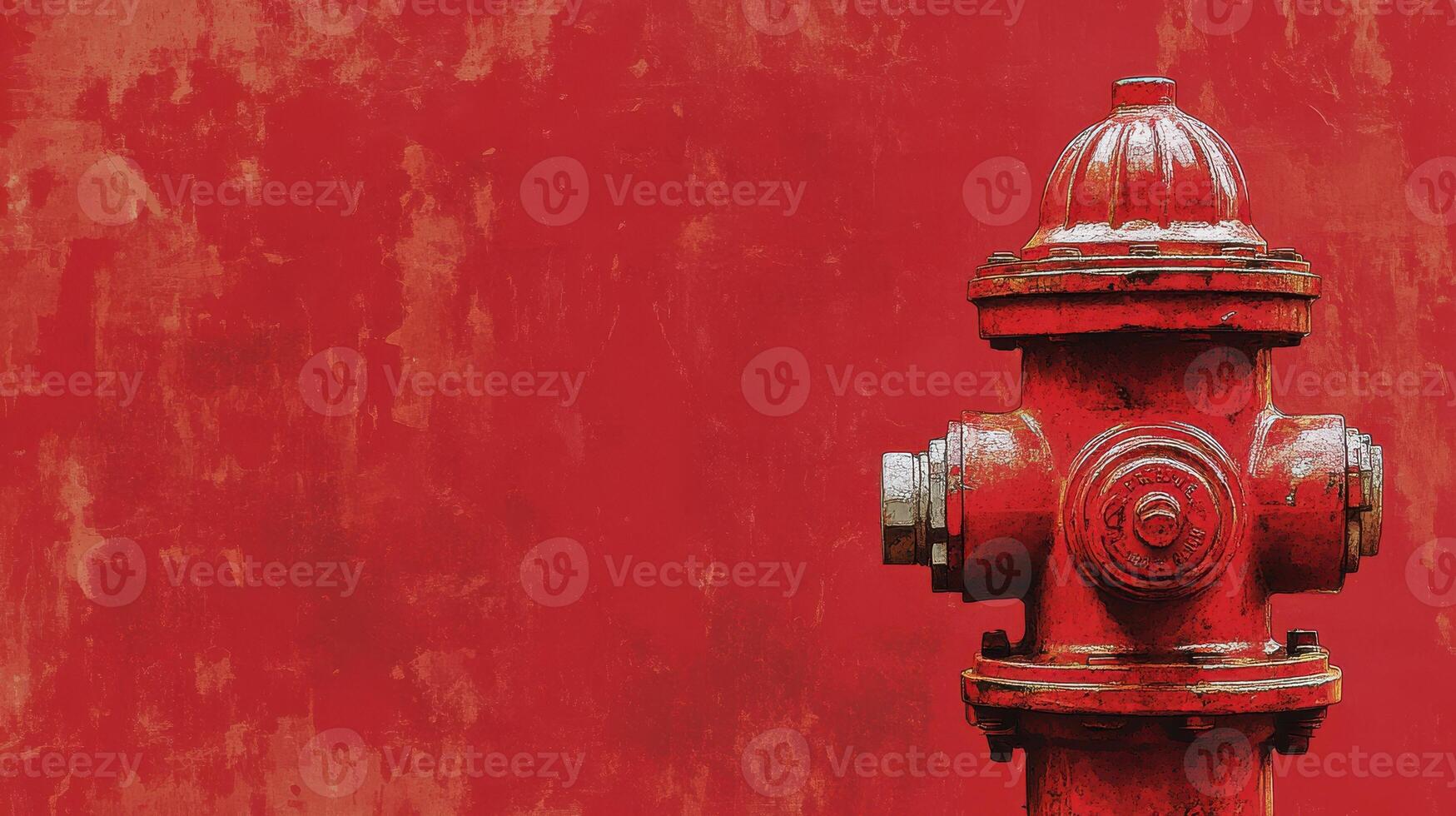 Red fire hydrant against a textured red wall highlighting urban infrastructure details photo