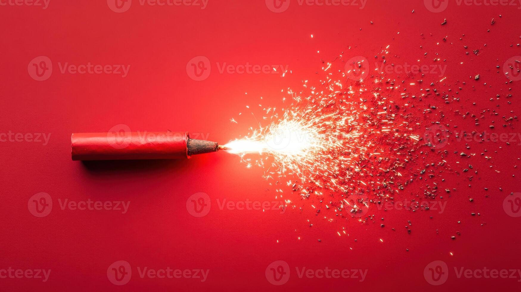 Sparkler emits bright light and sparks against a vibrant red background during a celebration photo