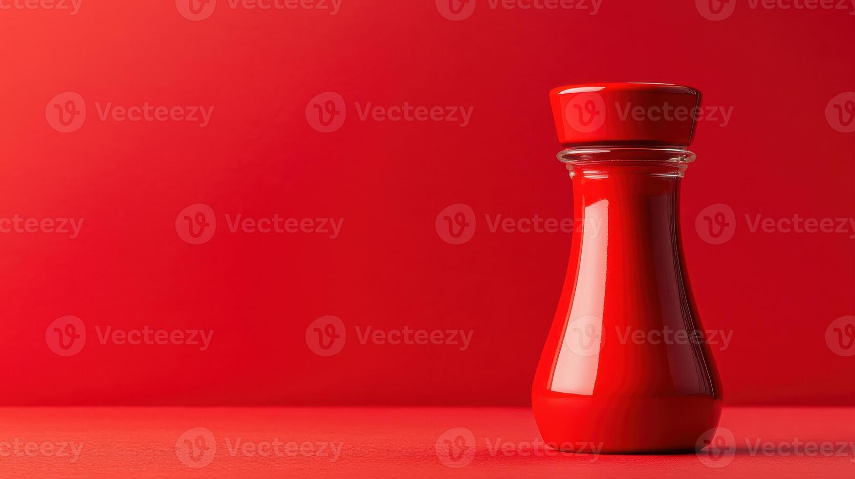 Bright red sauce bottle on a solid red background emphasizing color and texture in a minimalistic style photo