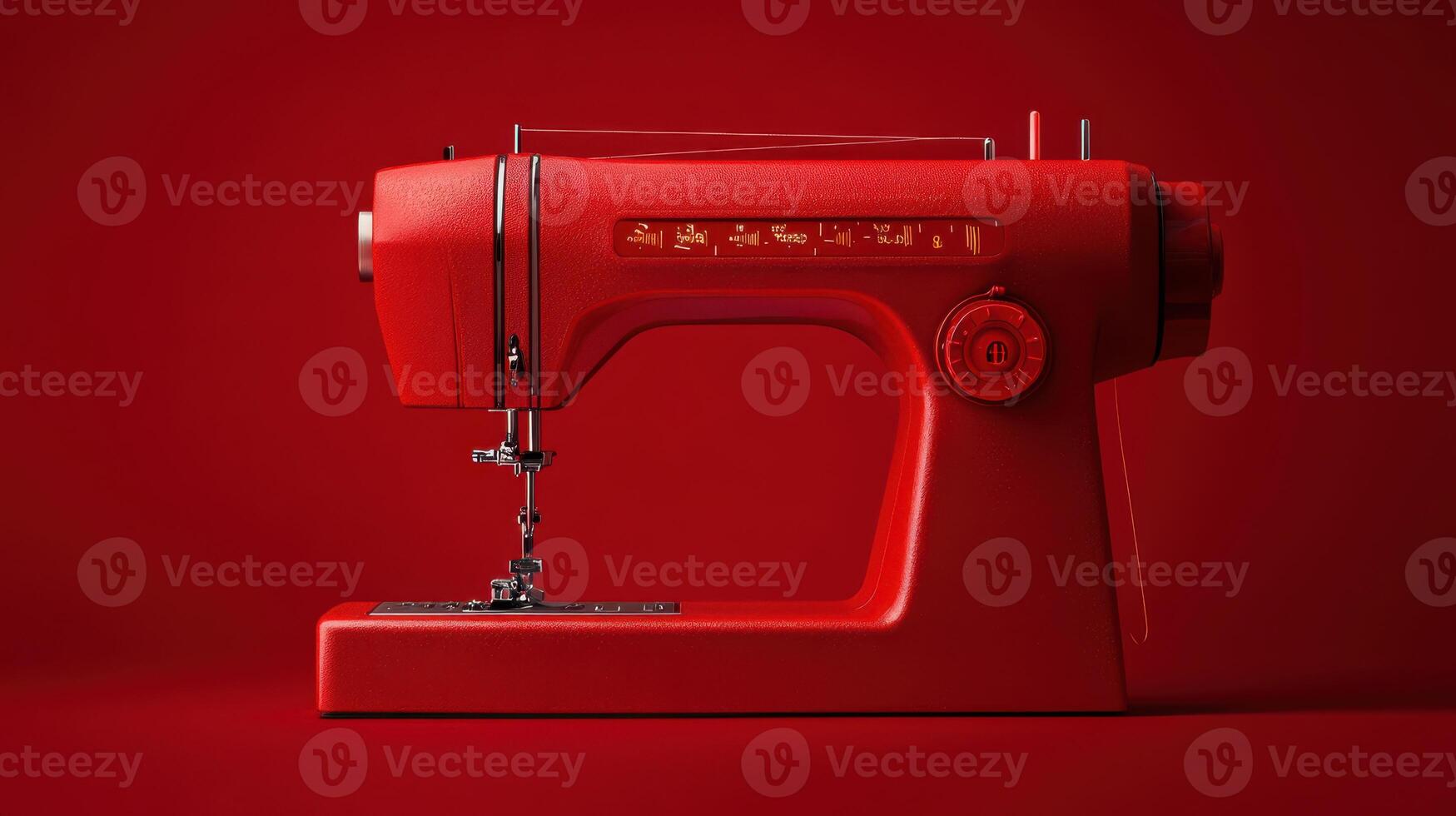 Bright red sewing machine on a red backdrop showcasing modern design and craftsmanship perfect for creative projects photo