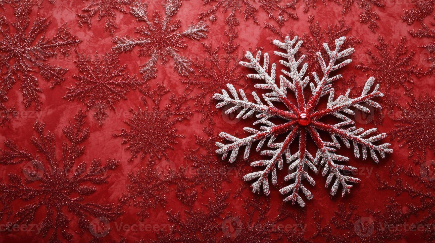 Decorative red background with snowflake ornament showcasing festive winter spirit during the holiday season photo