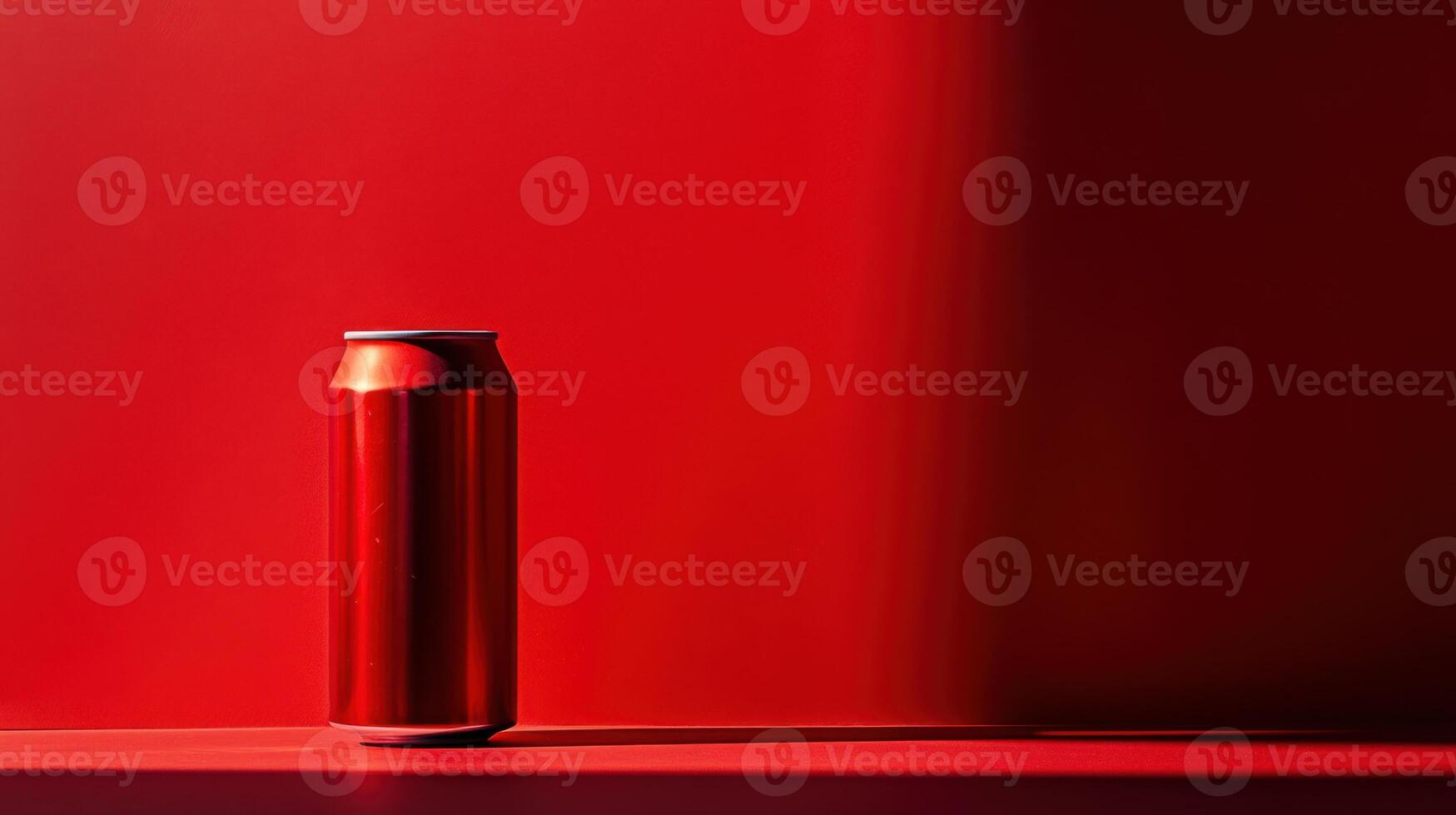 Bright red can stands alone against a vivid red background, showcasing simplicity and color contrast in minimalistic design photo