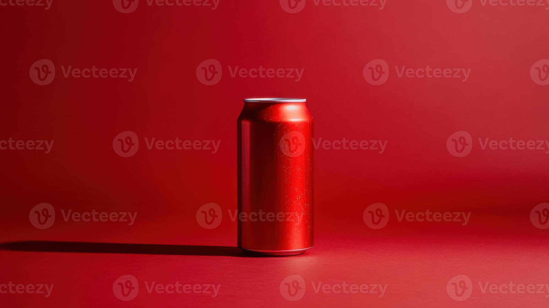 Bright red soda can stands against a vivid red background creating a bold visual contrast photo