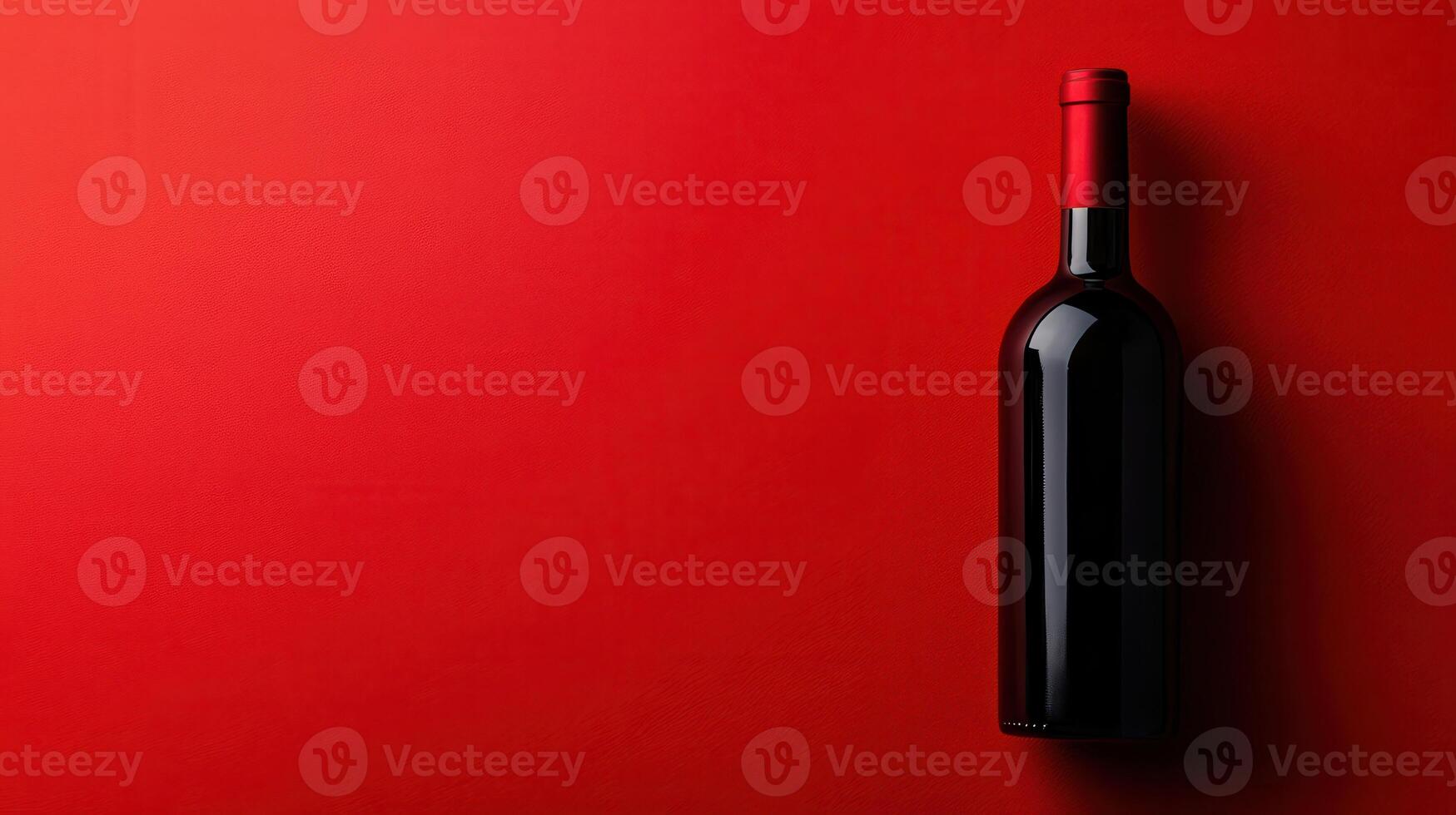 Elegant red wine bottle set against a vibrant red background for a classy presentation photo