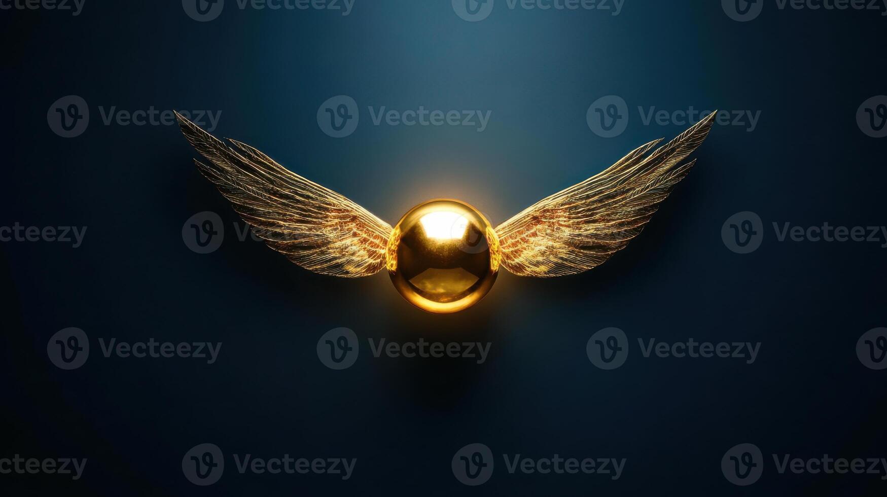 Golden winged orb glowing against dark background creates a magical and enchanting atmosphere ideal for fantasy themes photo
