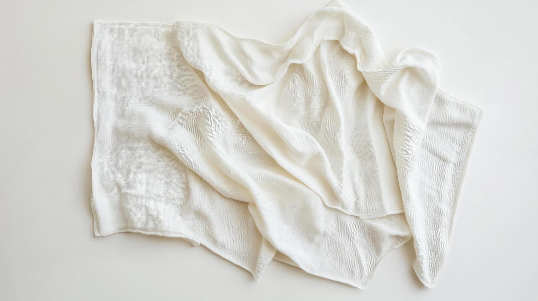 White fabric draped elegantly on a plain surface, showcasing its smooth texture and gentle folds photo