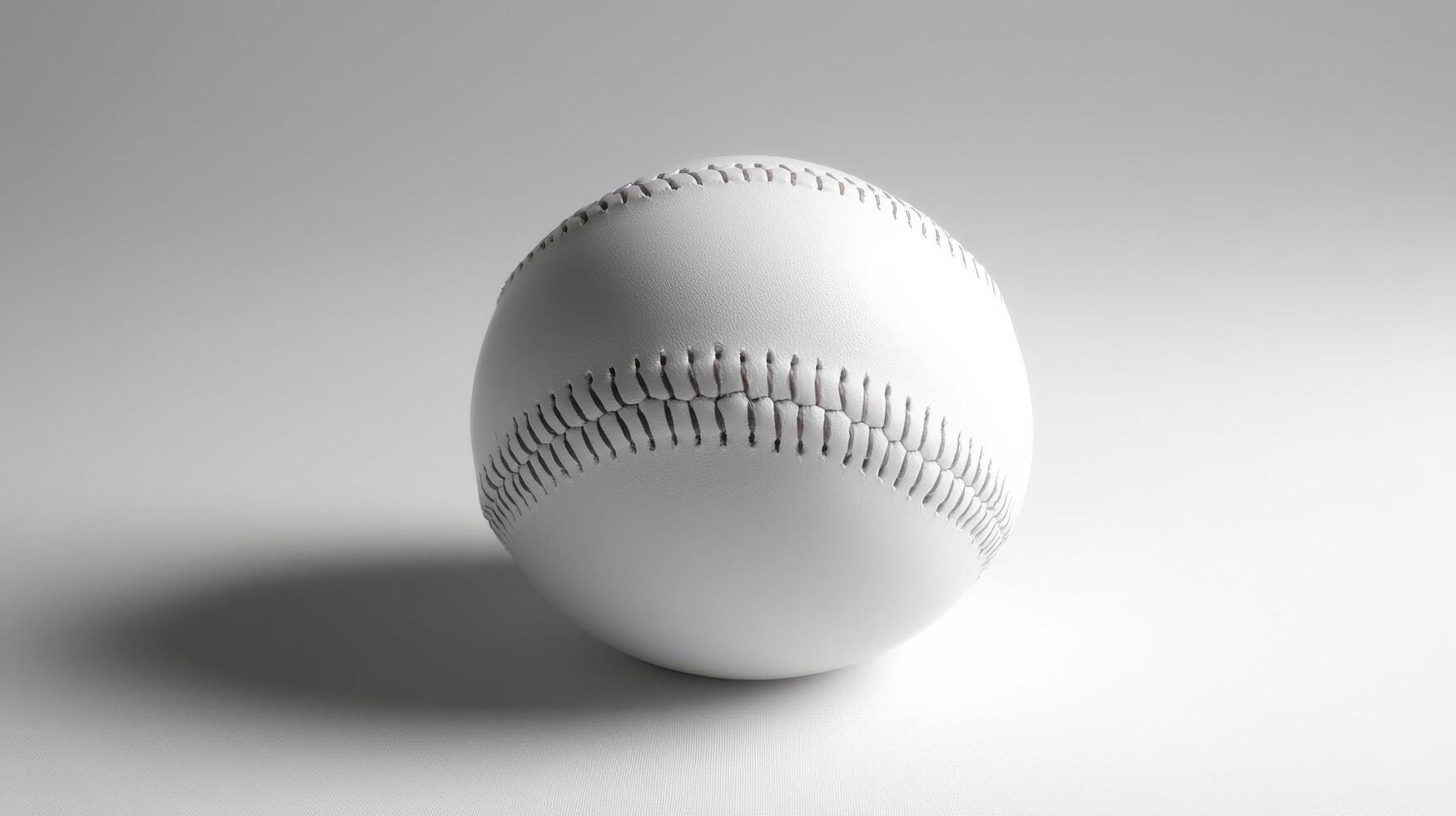 Classic white baseball positioned on a smooth surface with soft shadows creating subtle depth photo