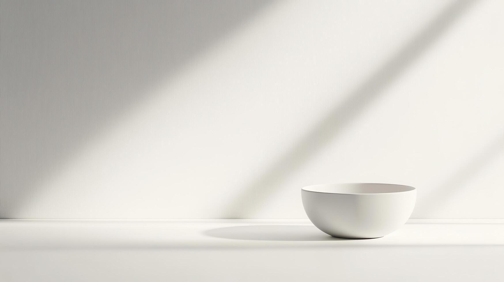 Minimalist white bowl on a light surface with soft shadows in a bright interior space during the day photo