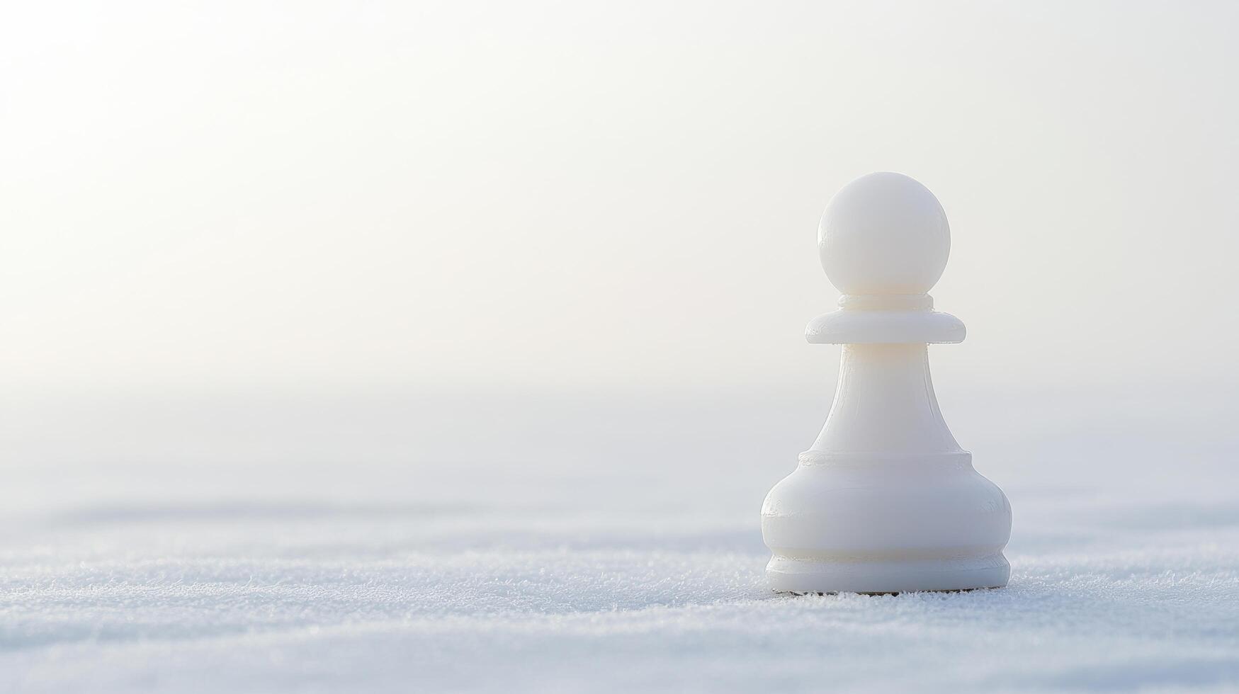 Chess pawn standing alone on a snowy landscape in soft, diffused light during winter photo