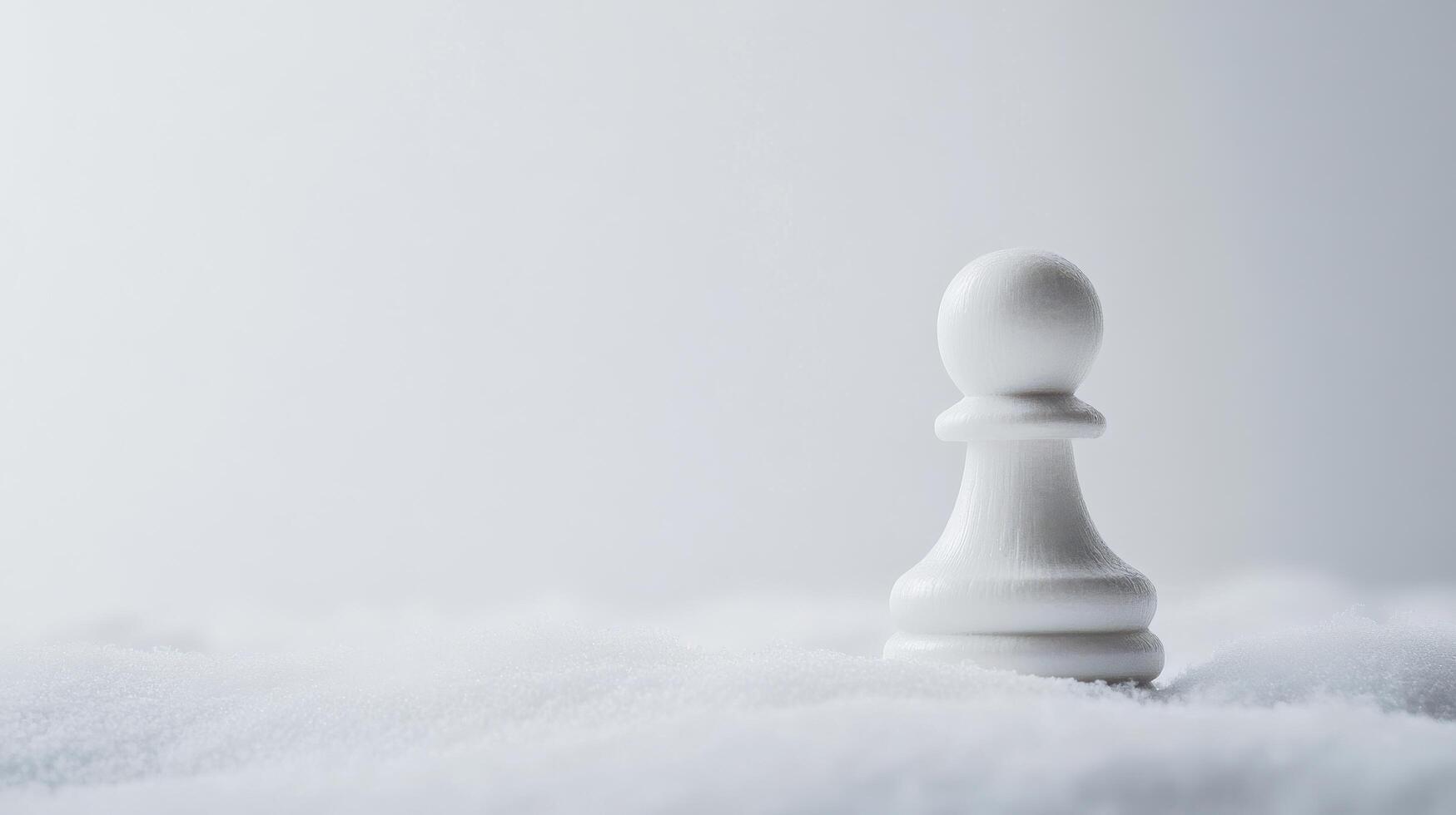 White chess pawn sitting alone on a soft blanket of snow during a quiet winter day photo