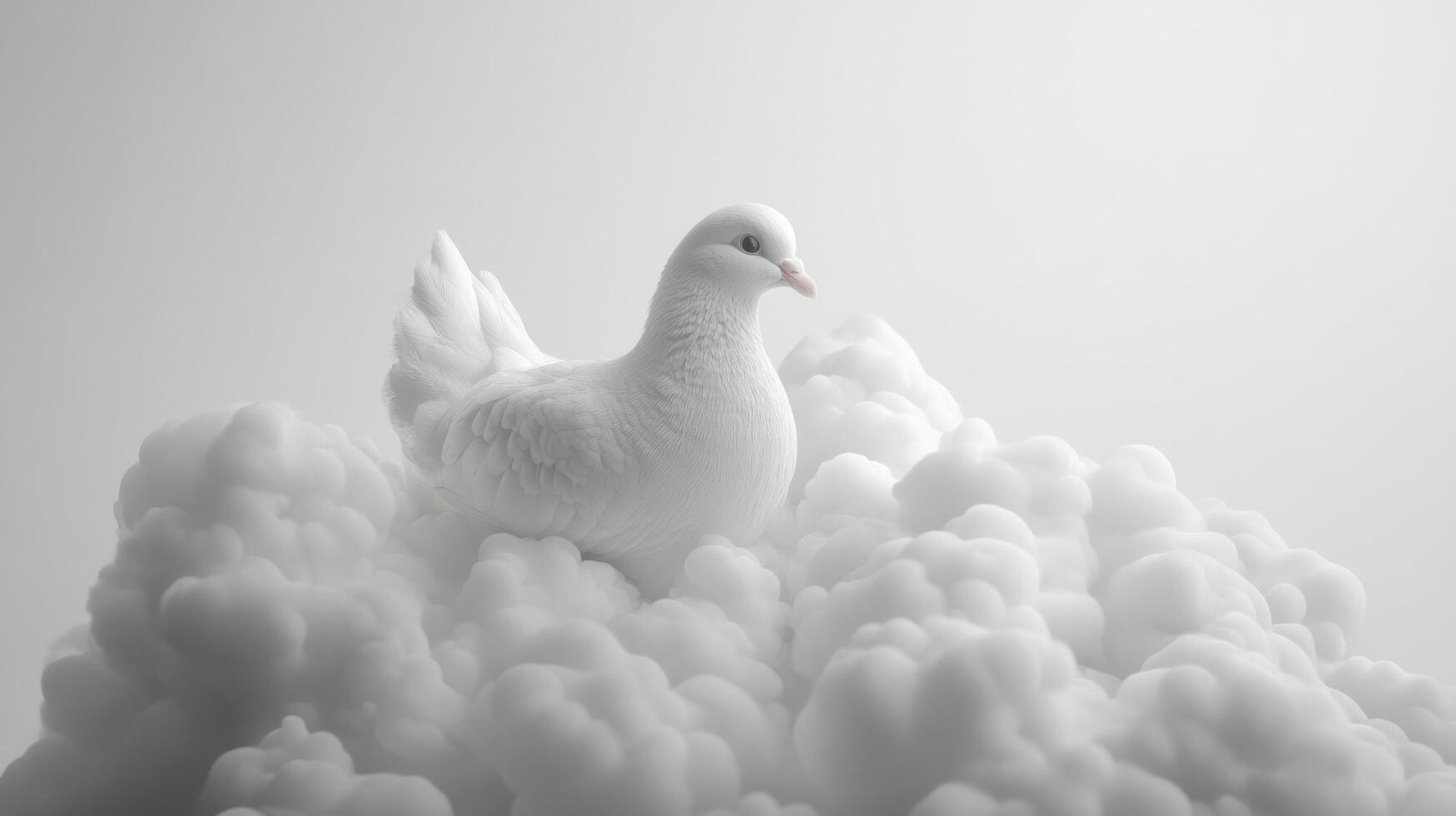 White dove perched peacefully among soft, fluffy clouds in a serene atmosphere photo