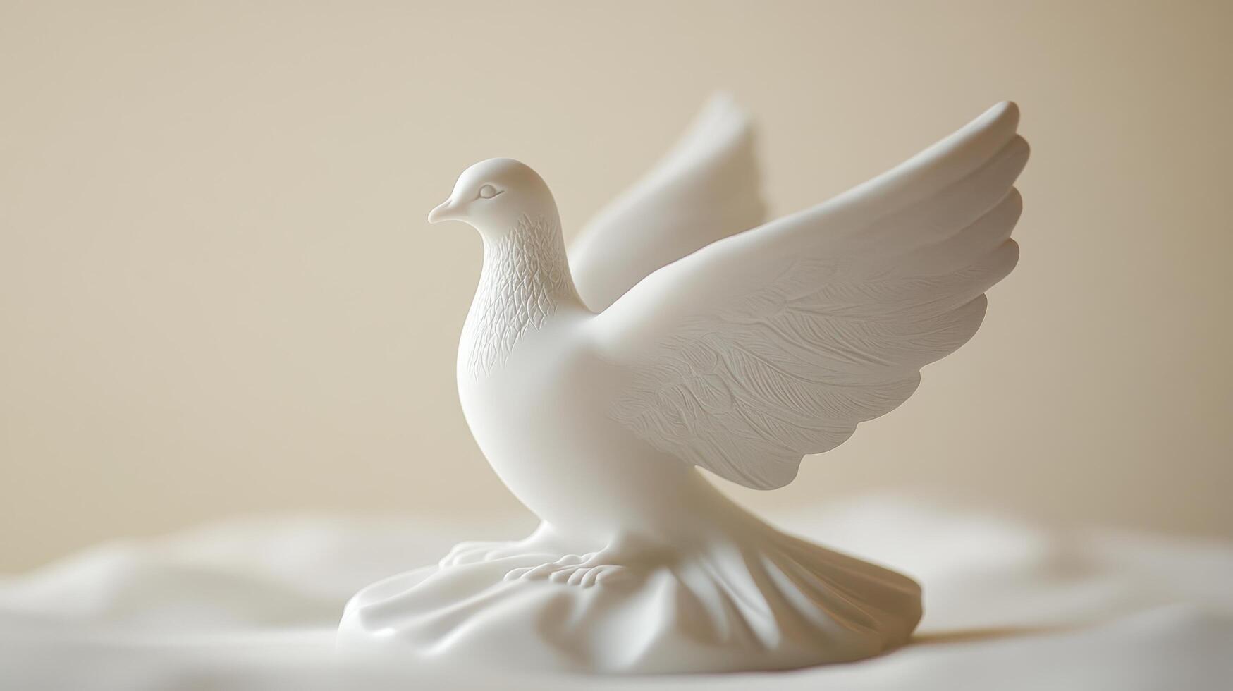 Elegant white dove sculpture on a soft surface highlighting delicate craftsmanship and serene design elements in bright lighting photo