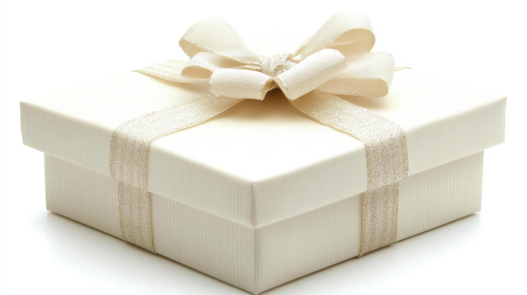 Elegant white gift box adorned with a delicate ribbon, perfect for special occasions and celebrations photo