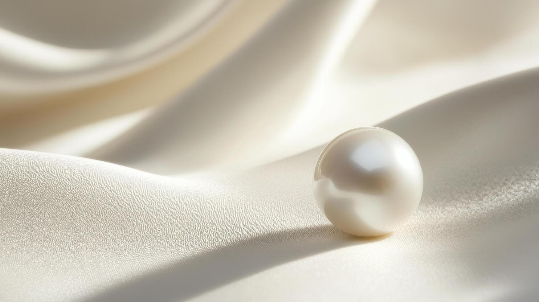 Elegant pearl resting on smooth satin fabric with soft natural light reflecting its luster photo