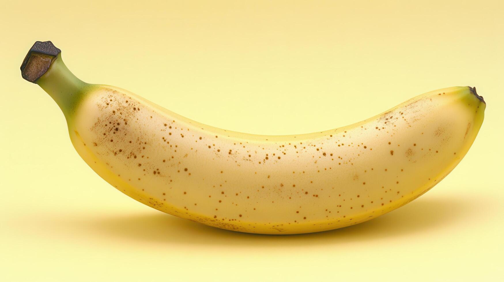 Bright yellow banana with speckles on a soft yellow background showcasing natural ripeness and texture photo