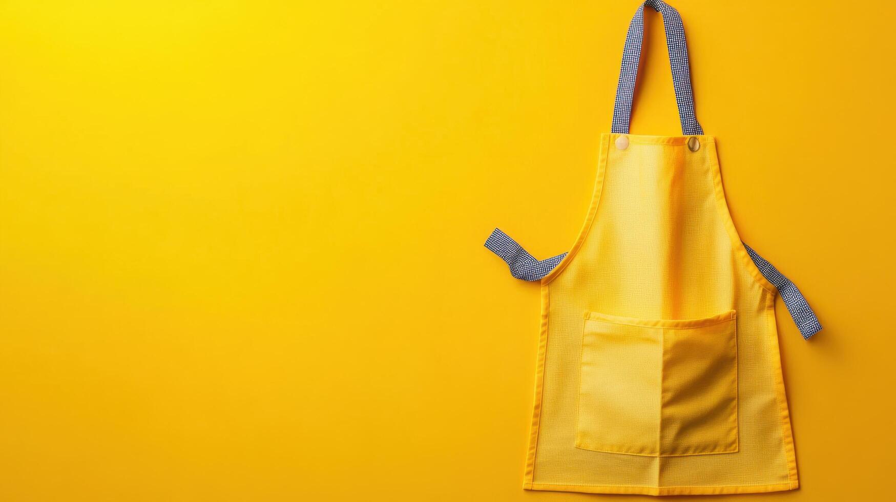 Bright yellow apron hangs against a vibrant yellow background in a creative kitchen setting photo