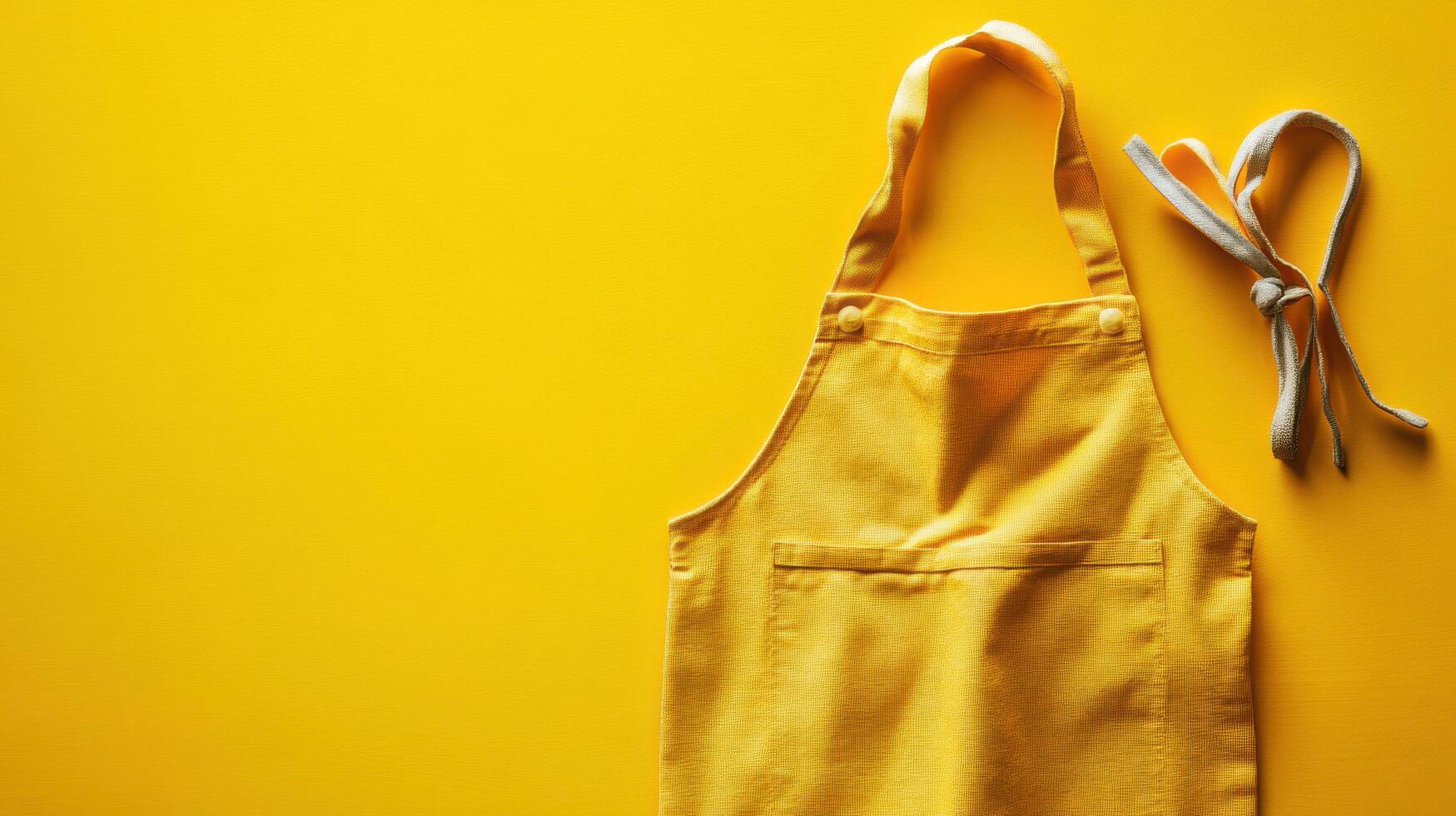 Yellow apron and tie on a bright yellow background, ideal for cooking or crafting activities photo