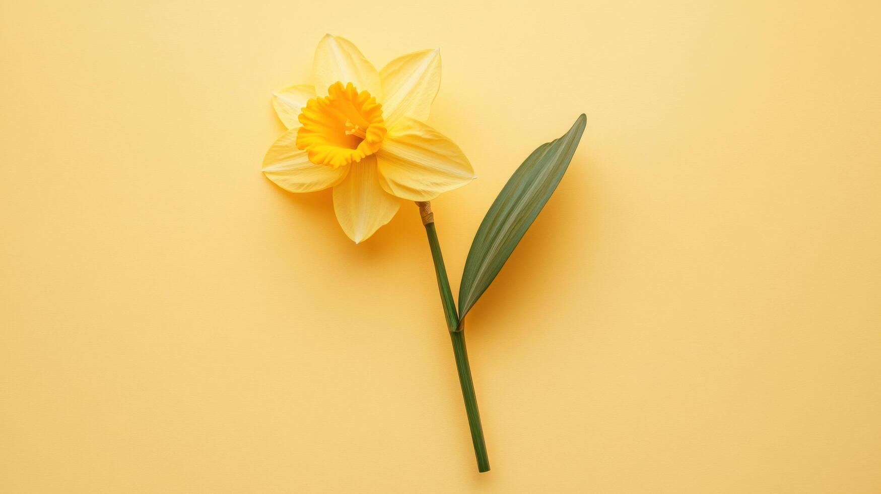 Bright yellow daffodil on a soft yellow background adds a cheerful touch to the spring atmosphere and invites warmth and happiness photo