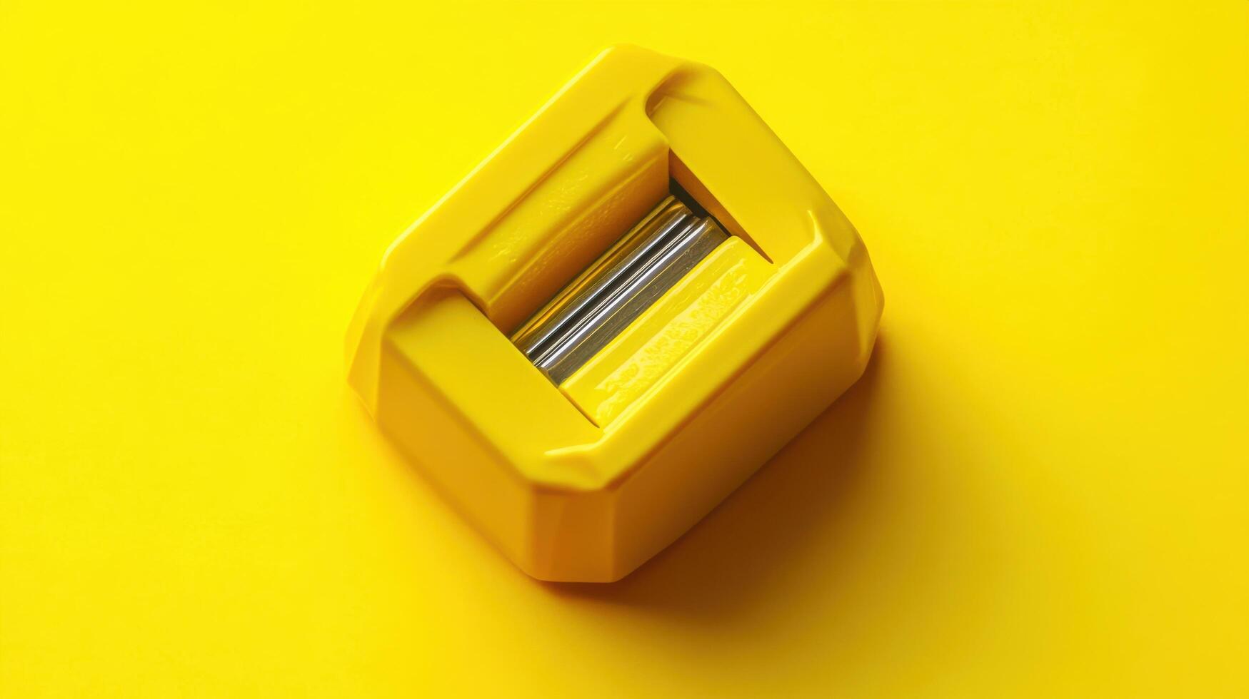 Bright yellow sharpener placed on a vibrant yellow background highlighting its simple design and functionality photo