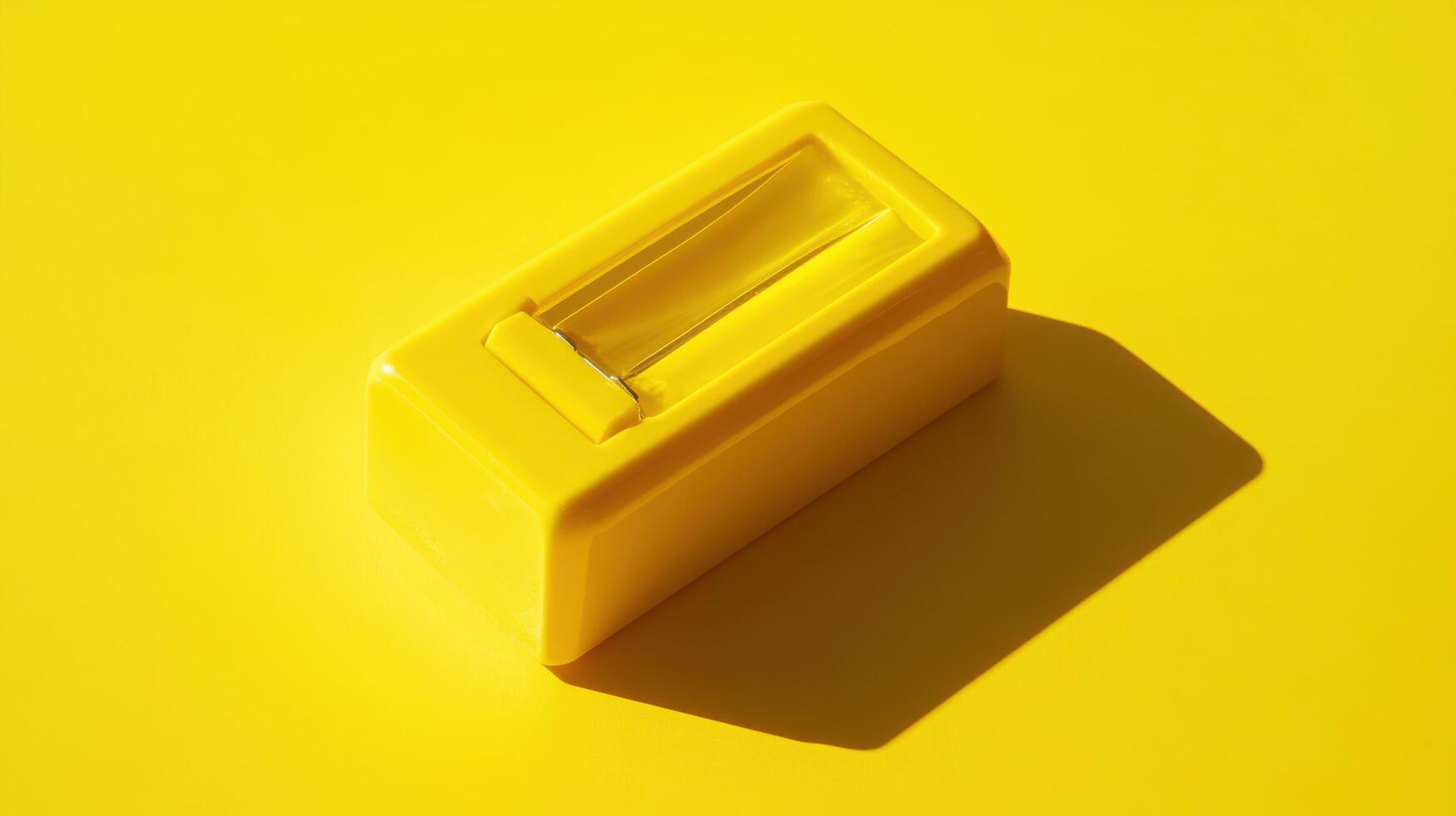 Bright yellow sharpener resting on a vivid yellow background with soft shadows highlighting its shape and color photo