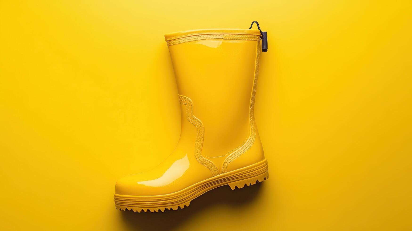 Bright yellow rubber boot on a vivid yellow background showcasing playful footwear design photo