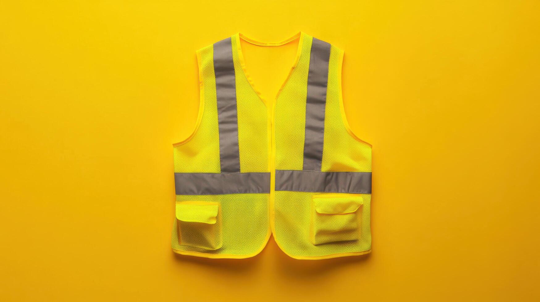 Bright yellow safety vest on a vibrant yellow background, ideal for visibility and protection in various work environments photo