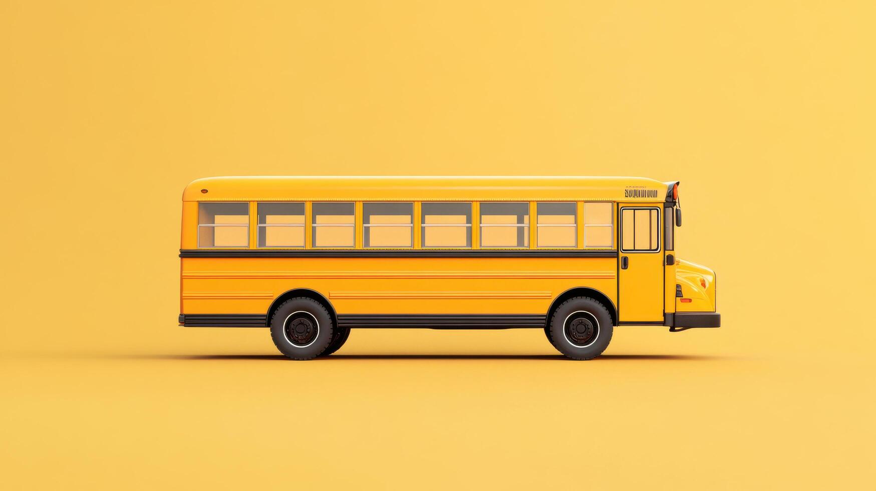 Bright yellow school bus on a simple yellow background showcasing classic design and childhood memories photo