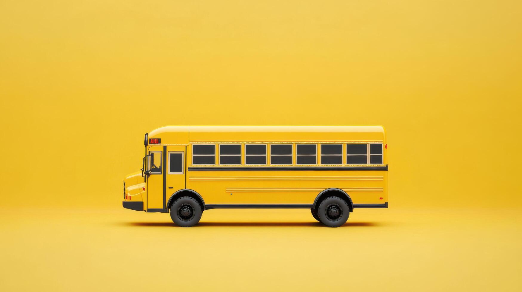 Miniature yellow school bus against a vibrant yellow background showcases classic design and playful creativity photo