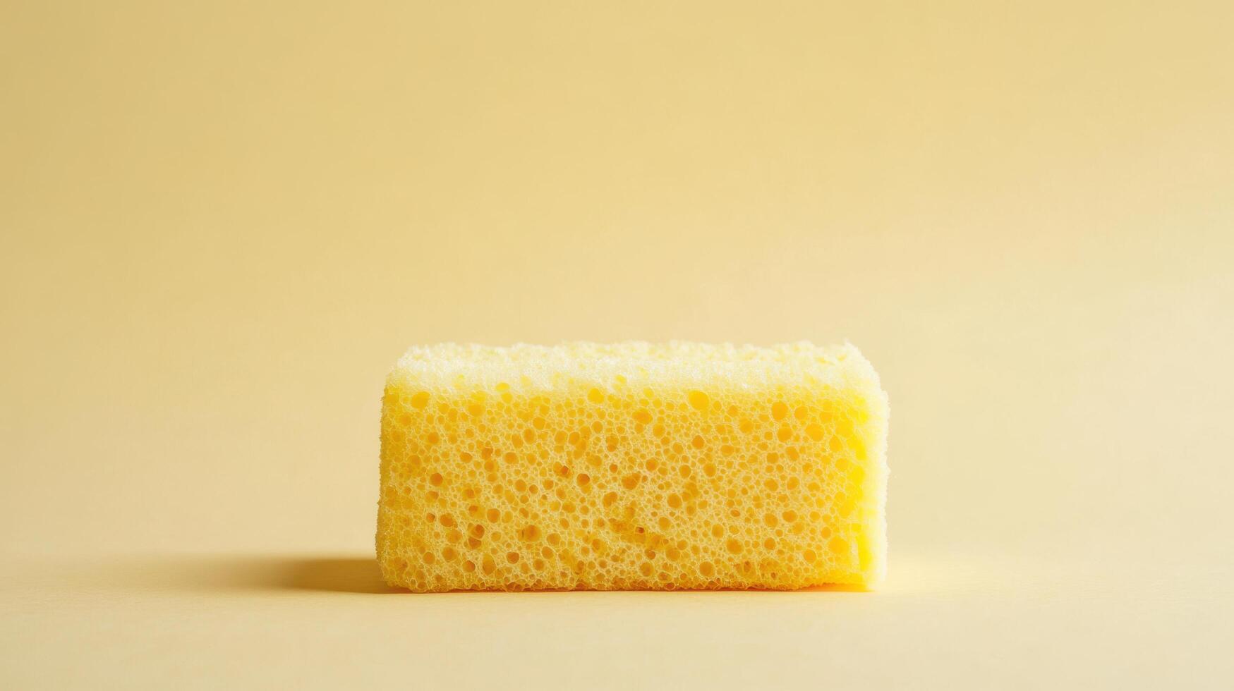 Simple yellow sponge on a muted beige background showcasing its texture and form in clear detail photo