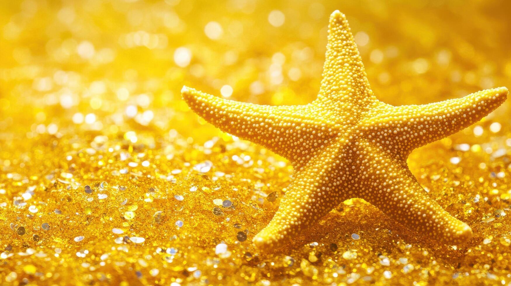 Starfish resting on golden sand illuminated by sunlight at the beach in summer photo