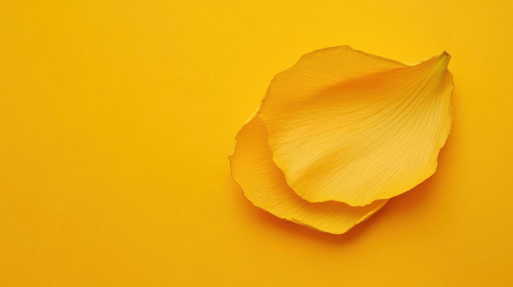 Bright yellow rose petal resting on vibrant yellow background in natural light photo