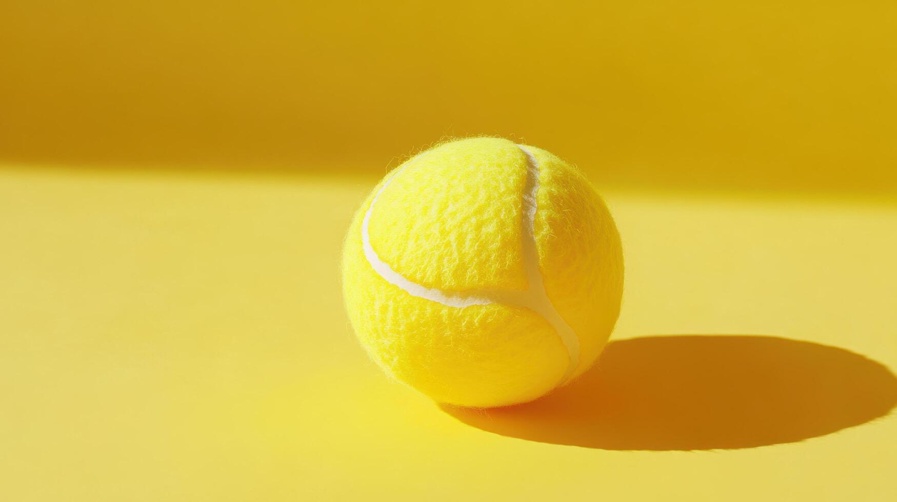 Bright yellow tennis ball resting on a vibrant yellow background showcasing its texture and design photo