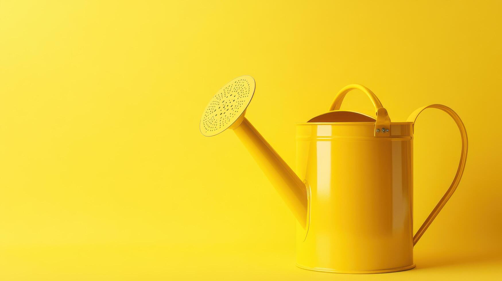 Bright yellow watering can stands out against a vibrant yellow background in a minimalist setting for gardening enthusiasts photo