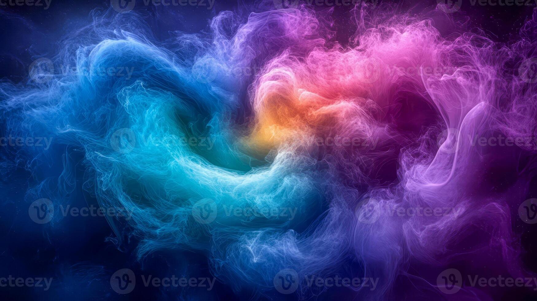 Abstract smoky pattern with a gradient of bright purple, blue and green hues photo