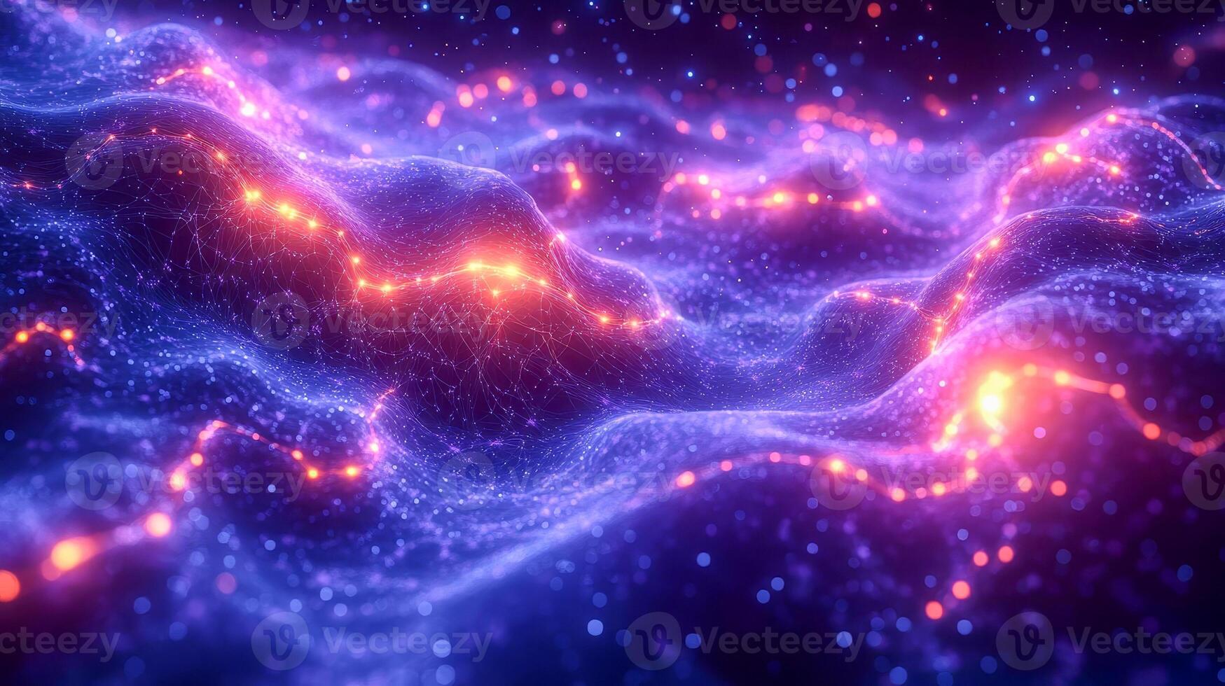Abstract purple background of interconnected luminous patterns and lines photo