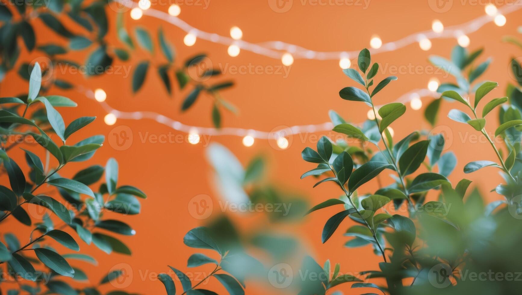 Orange Background with Lights and GreeneryOrange Background with Lights and Greenery. photo