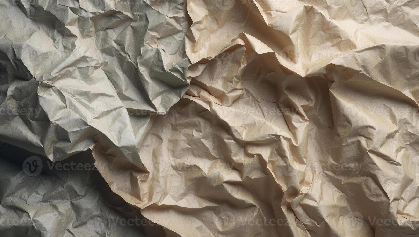 Textured aged crumpled paper with intricate wrinkles and creases ideal for background or vintage design projects. photo