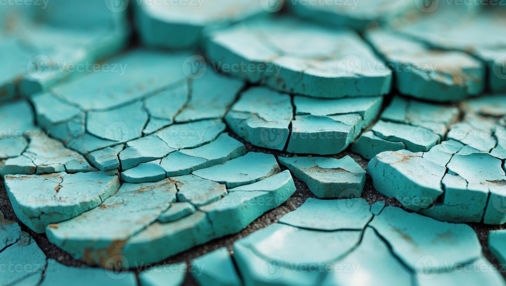 Textured turquoise stone surface with cracked and weathered layers. photo