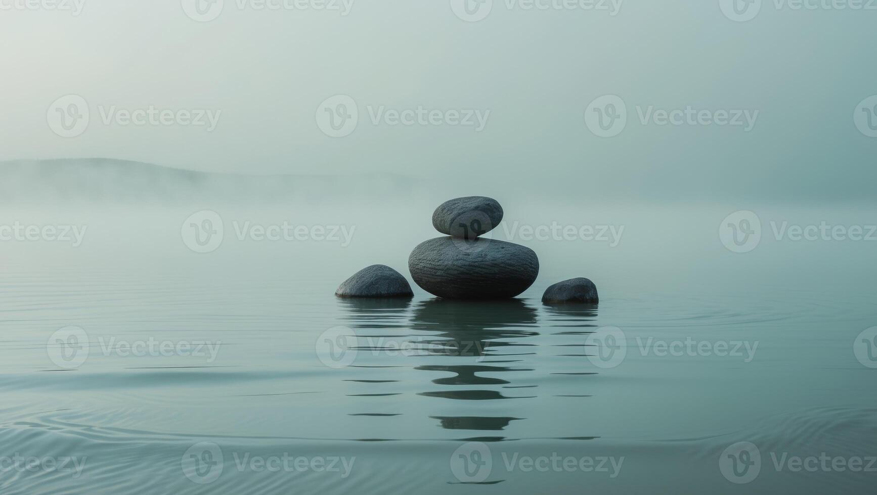 A group of rocks floating on top of a body of water photo