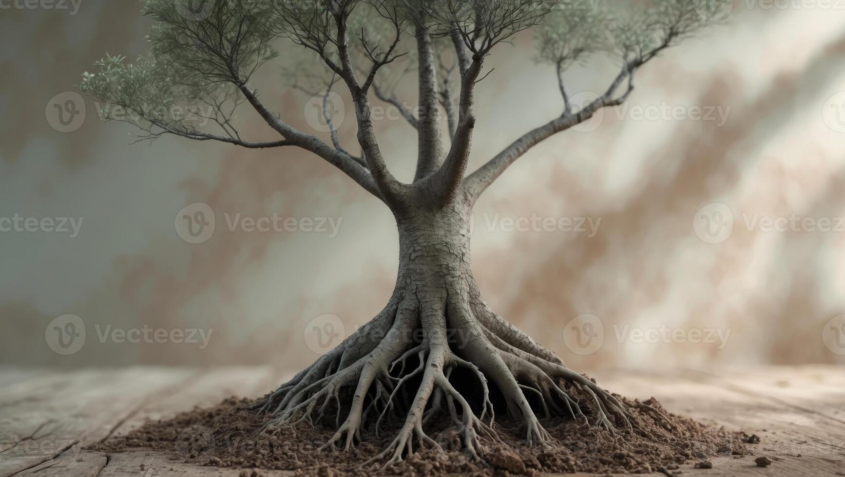 A tree root is growing out of the ground photo