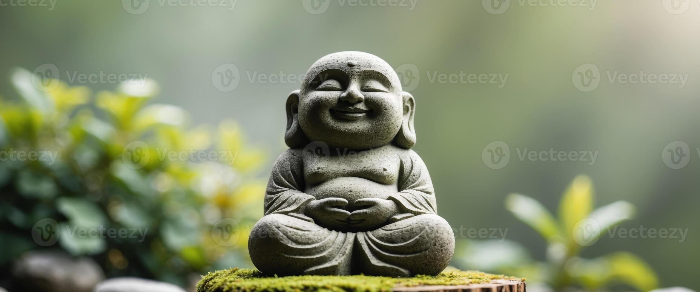 Happy Stone Figure Meditates Peacefully Outdoors photo
