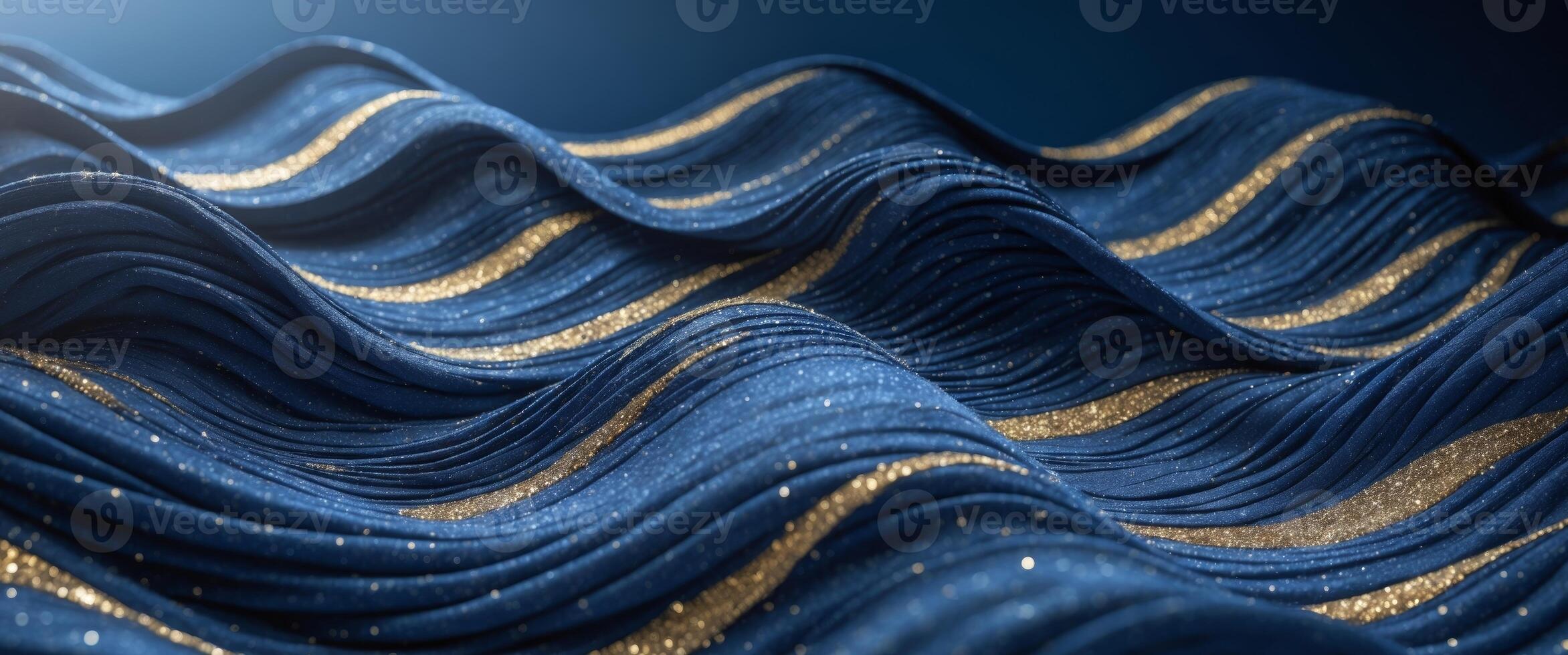 Richly Textured Fabric Waves in Midnight Blue and Glittering Gold AccentsRichly Textured Fabric Waves in Midnight Blue and Glittering Gold Accents. photo
