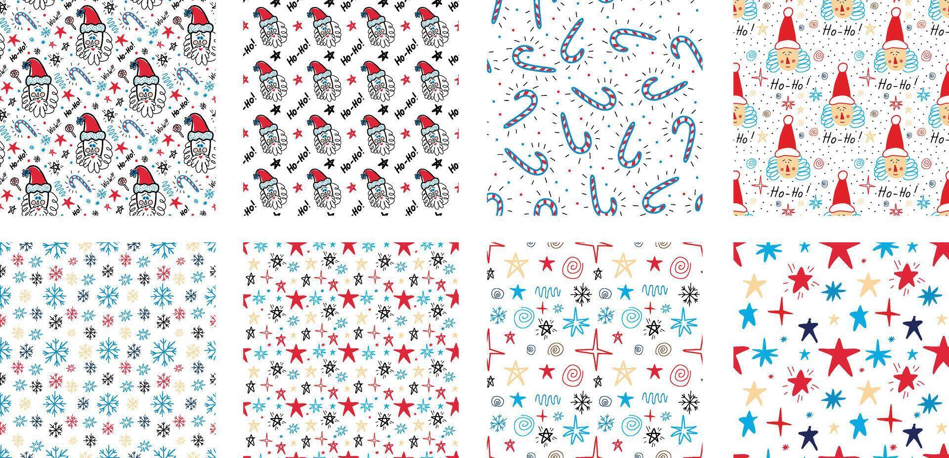 Collection of Christmas seamless patterns in the style of doodle vector