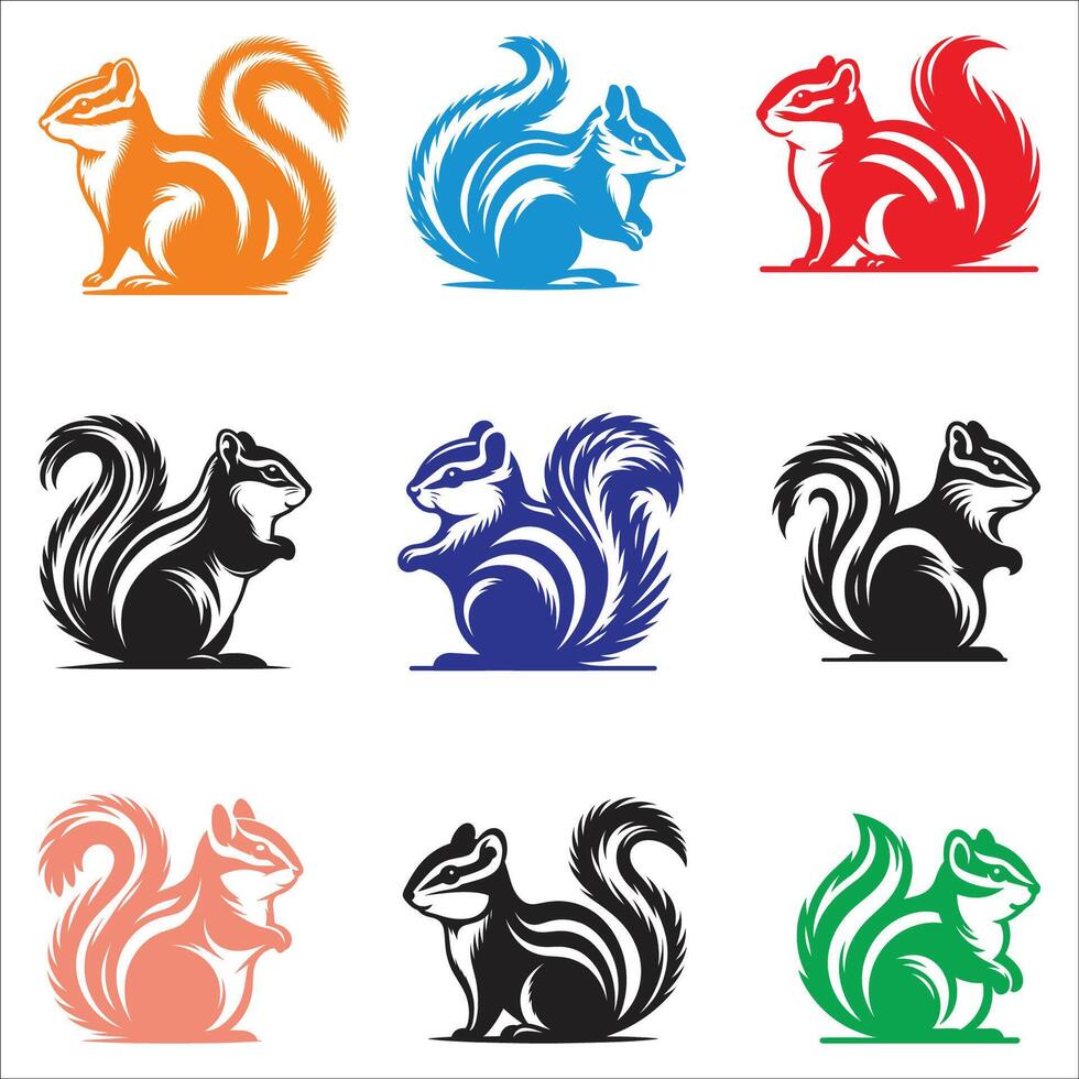 Chipmunk Or Squirrel Logo Set Silhouette Design Illustrations On White Background vector